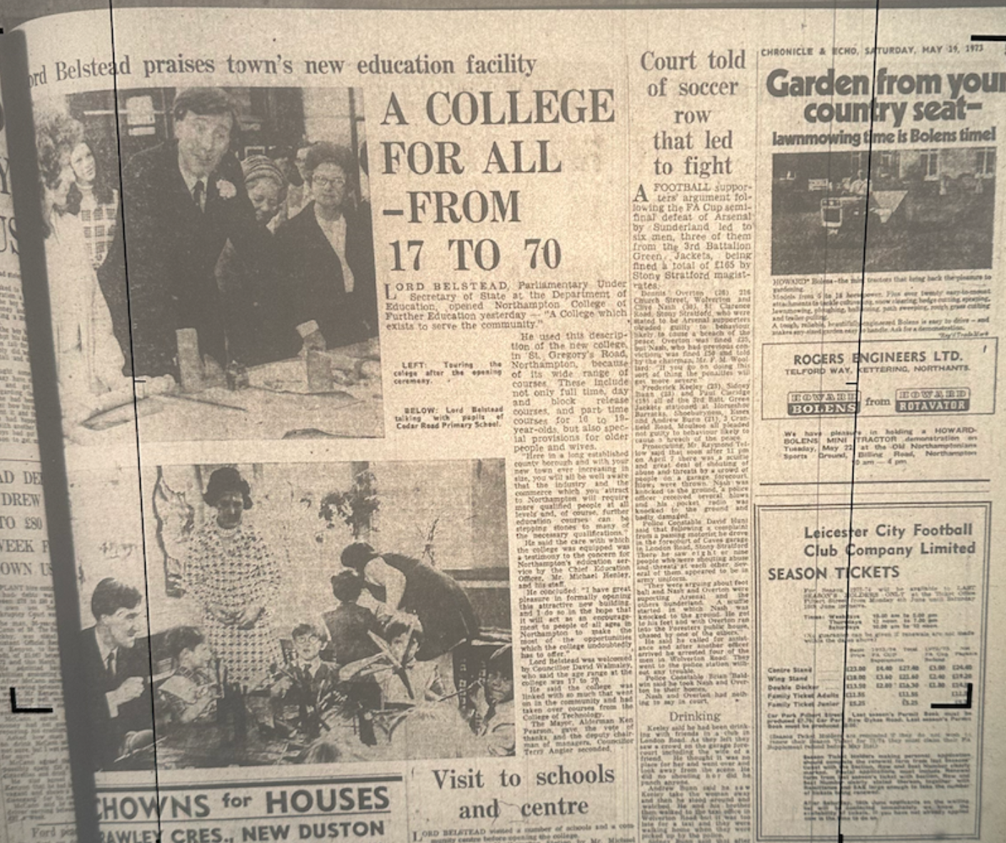 Coverage of the College's official opening in the Chronicle and Echo.