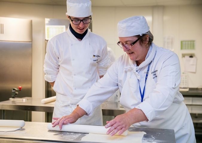 Catering student Austin Swift in the Booth Lane kitchens