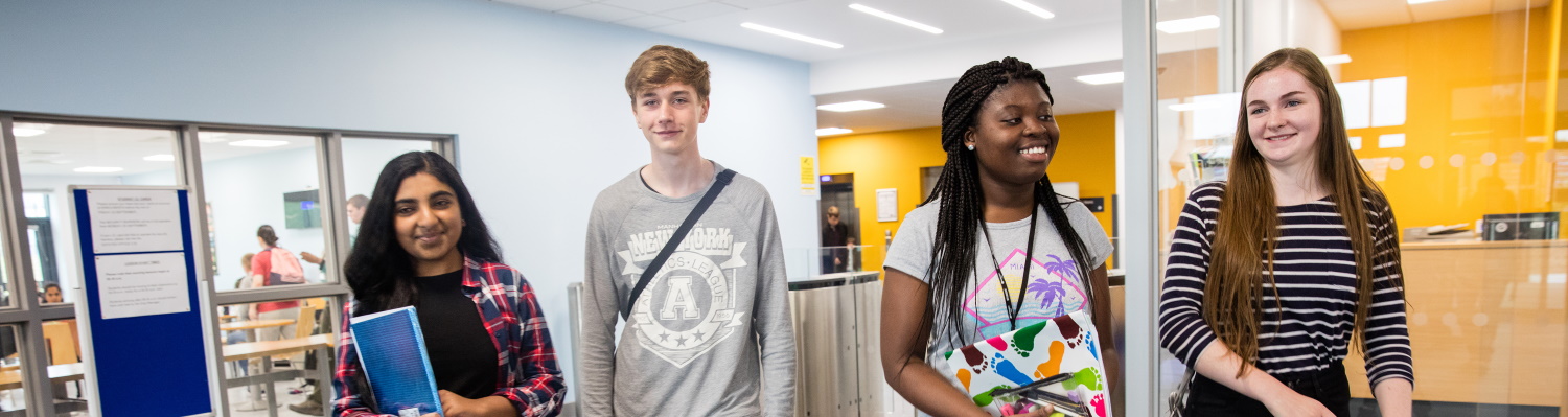 Students walking together through our Daventry Campus.